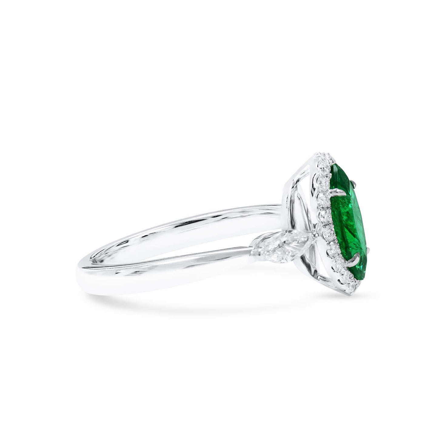 טבעת Halo משובצת אמרלד ירוק טבעי, זהב לבן 18 קראט, צורת מרקיזה, 1.02 קראט