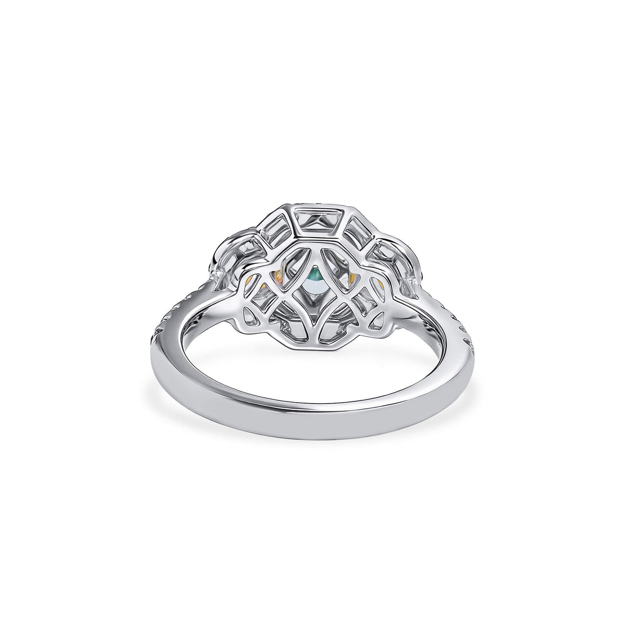 Natural Very Light Green Diamond Ring, 18K White Gold, Radiant Shape, 2.05 Ct. TW