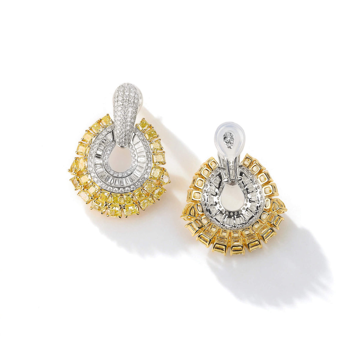 Natural 12.20 Ct. TW Fancy Yellow & White Diamond Earrings, 18K White & Yellow Gold