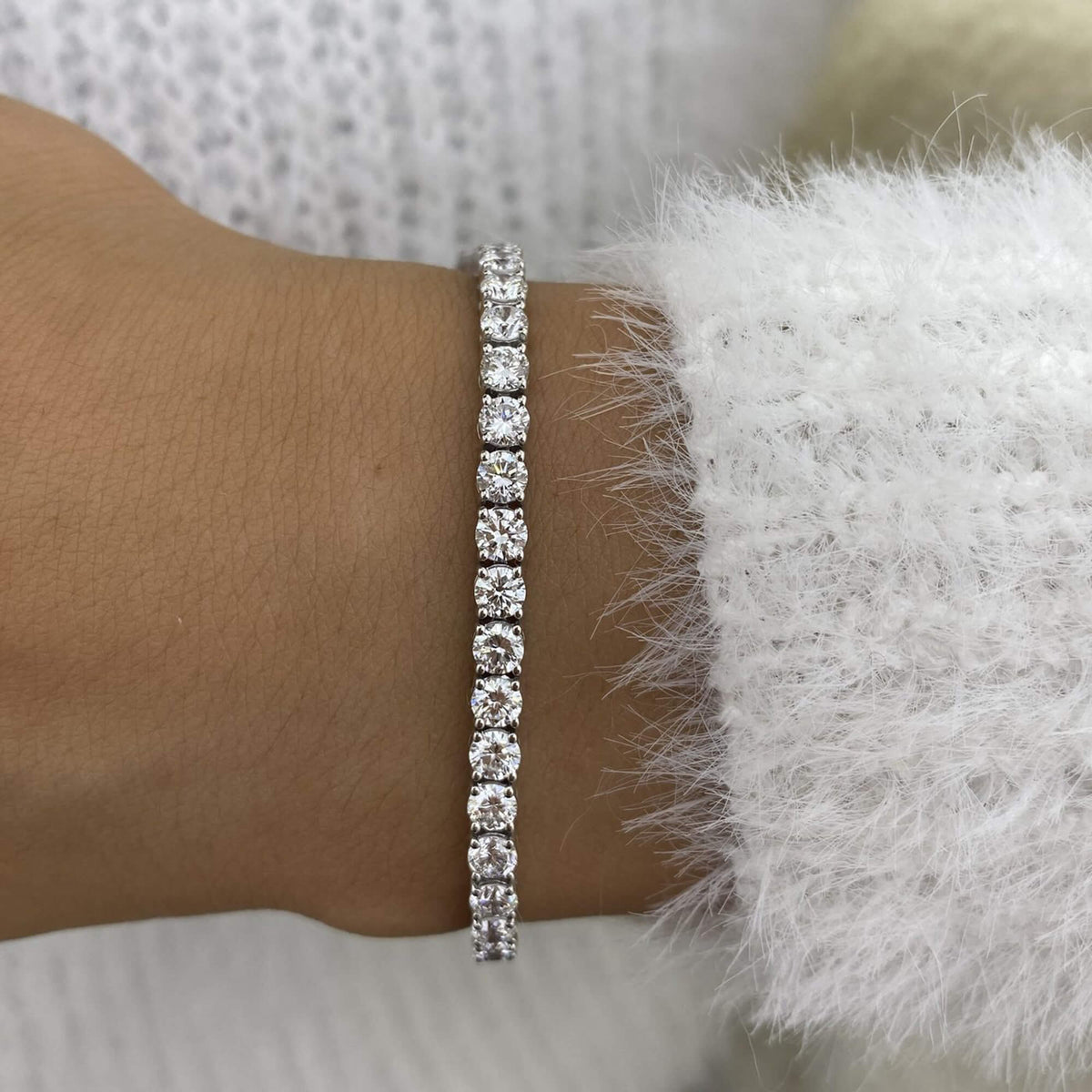 Natural 5.36 Ct. TW Diamond Tennis Bracelet, 14K White Gold