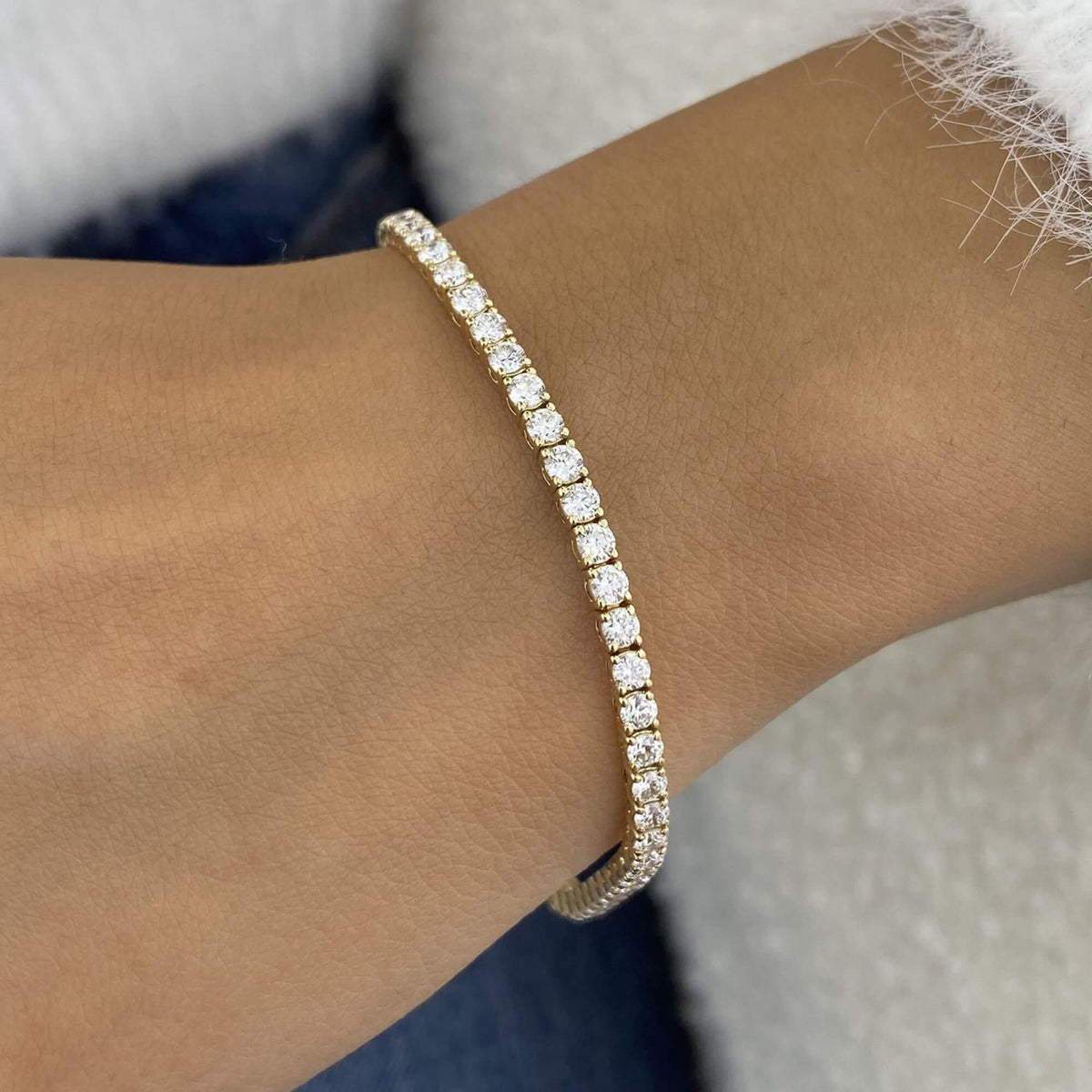 Natural 7.31 Ct. TW Diamond Tennis Bracelet, 14K Yellow Gold