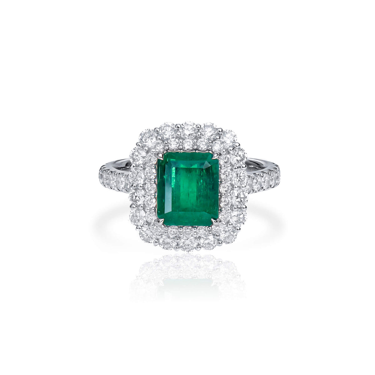 Natural 2.96 Ct. TW Octagonal-Cut Colombian Emerald & Diamond Ring, 18K White Gold
