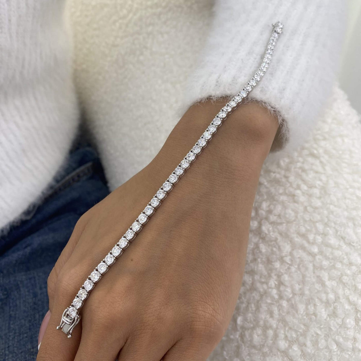 Natural 10.18 Ct. TW Diamond Tennis Bracelet, 14K White Gold