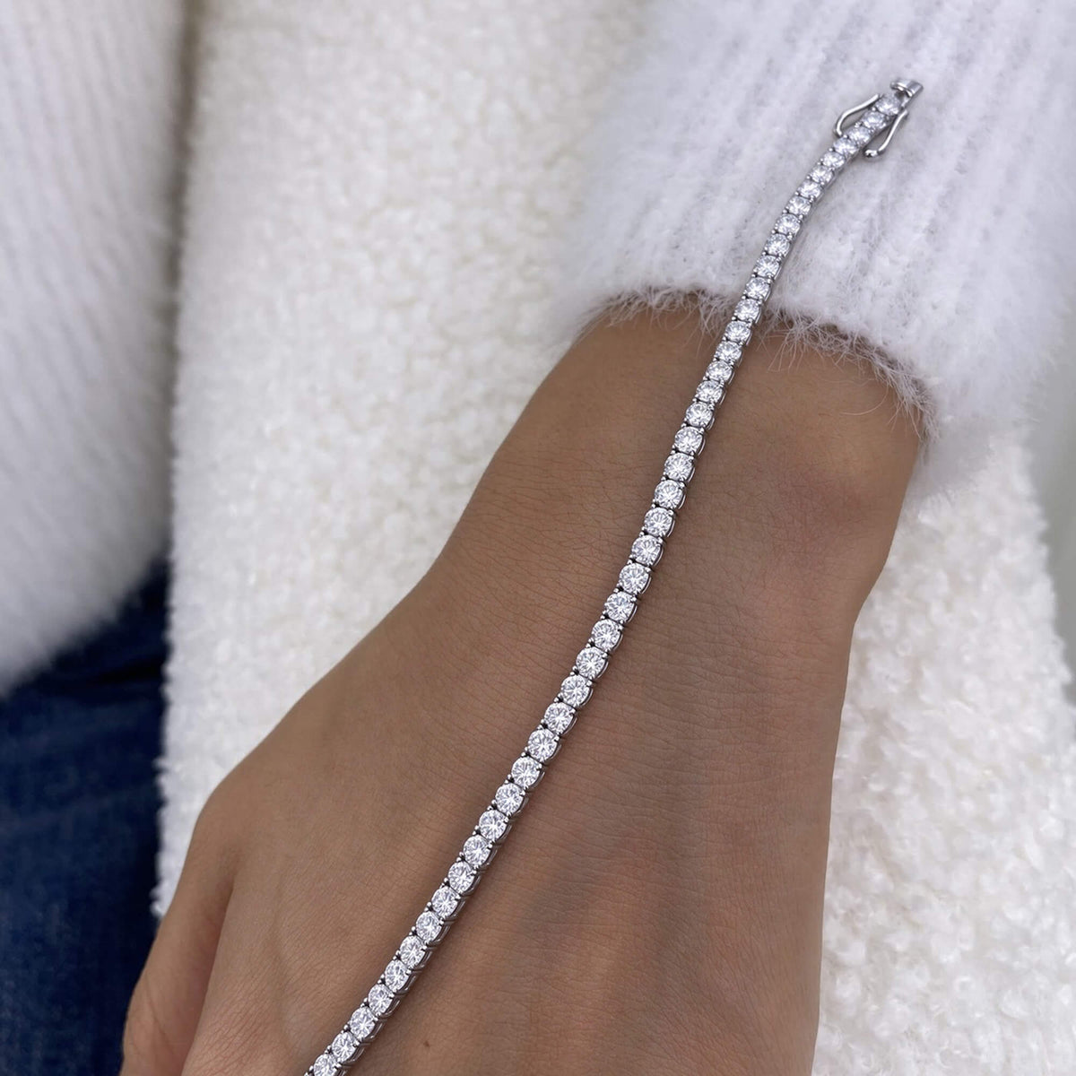 Natural 7.60 Ct. TW Diamond Tennis Bracelet, 14K White Gold