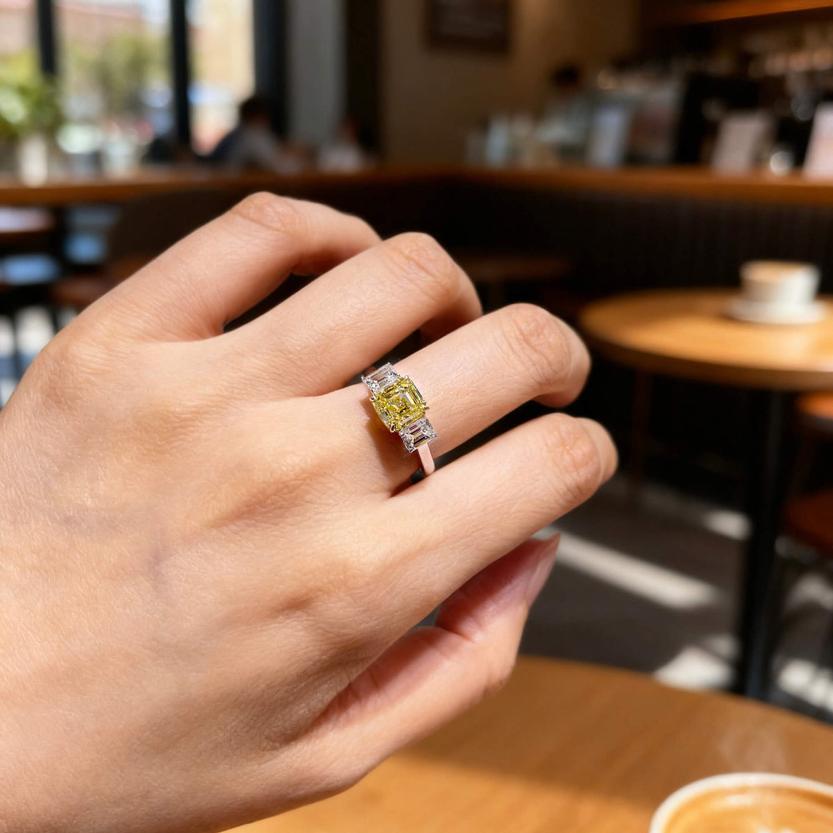 Natural 3.20 Ct. TW Yellow Asscher-Cut Diamond Ring, 18K White & Yellow Gold