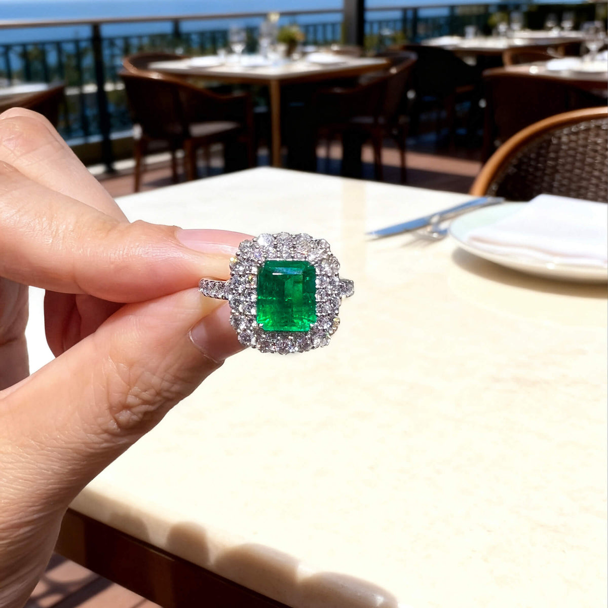 Natural 2.96 Ct. TW Octagonal-Cut Colombian Emerald & Diamond Ring, 18K White Gold