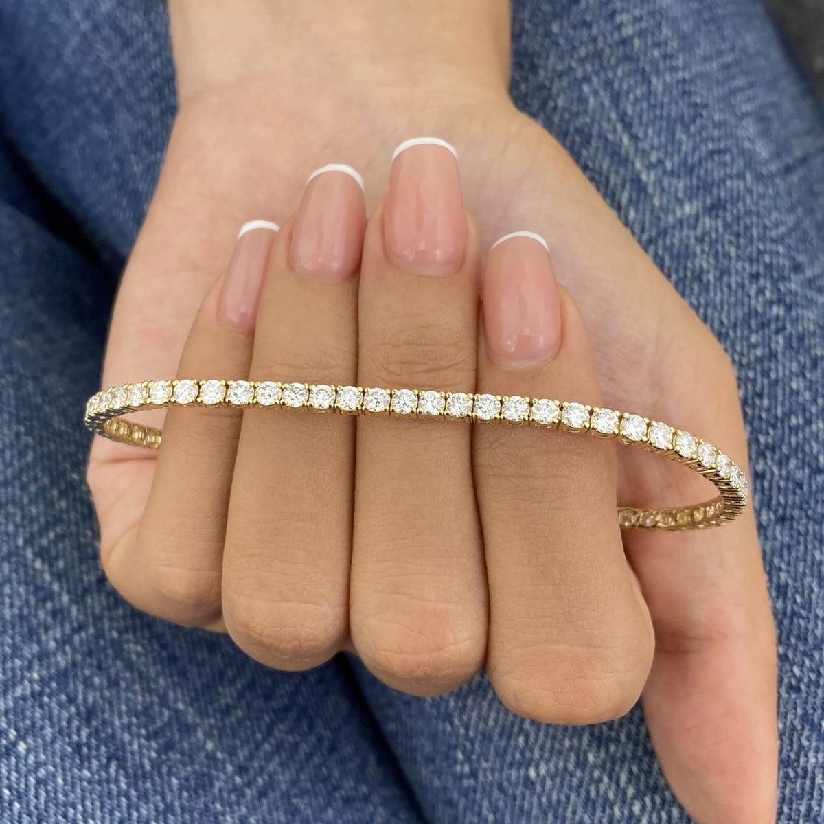 Natural 7.31 Ct. TW Diamond Tennis Bracelet, 14K Yellow Gold