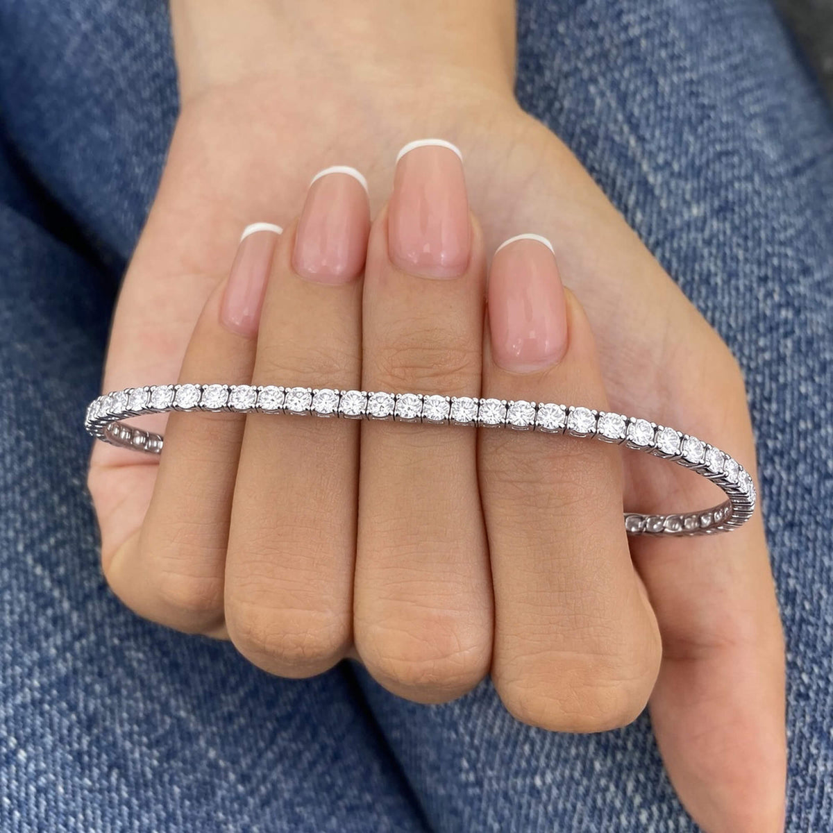 Natural 7.60 Ct. TW Diamond Tennis Bracelet, 14K White Gold