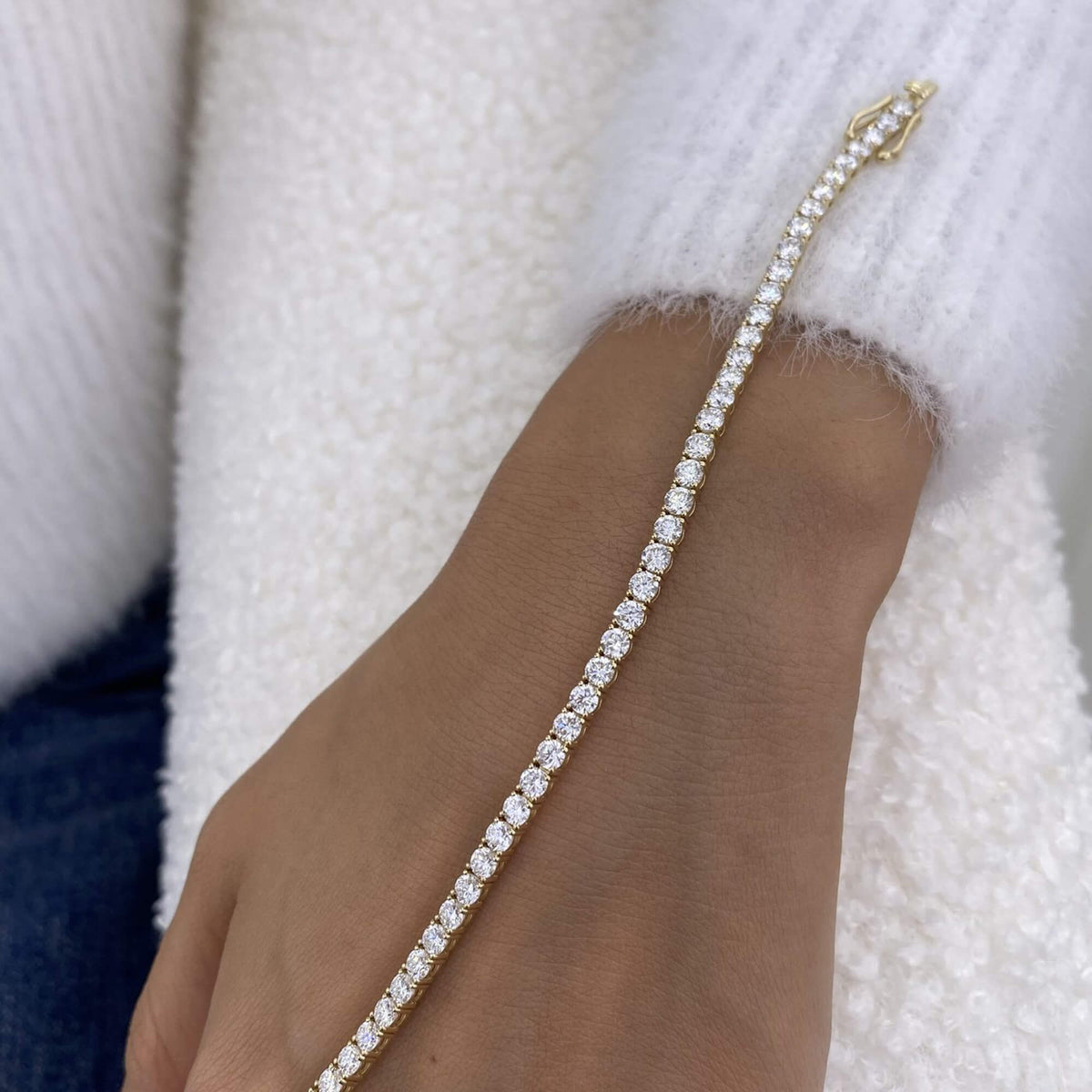 Natural 7.31 Ct. TW Diamond Tennis Bracelet, 14K Yellow Gold