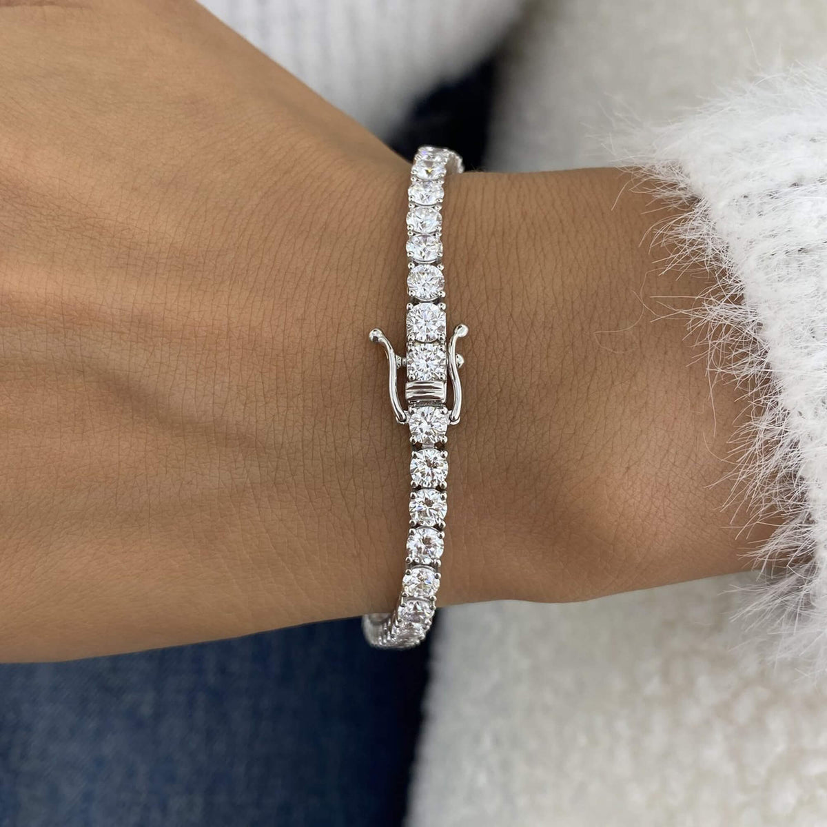 Natural 10.18 Ct. TW Diamond Tennis Bracelet, 14K White Gold