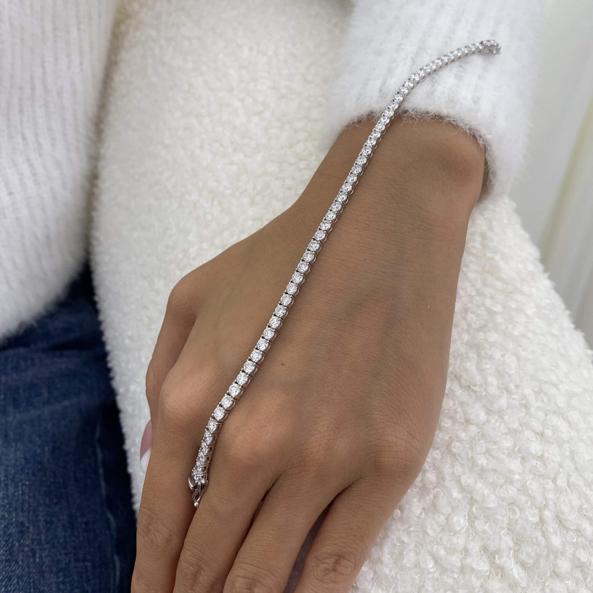 Natural 5.36 Ct. TW Diamond Tennis Bracelet, 14K White Gold