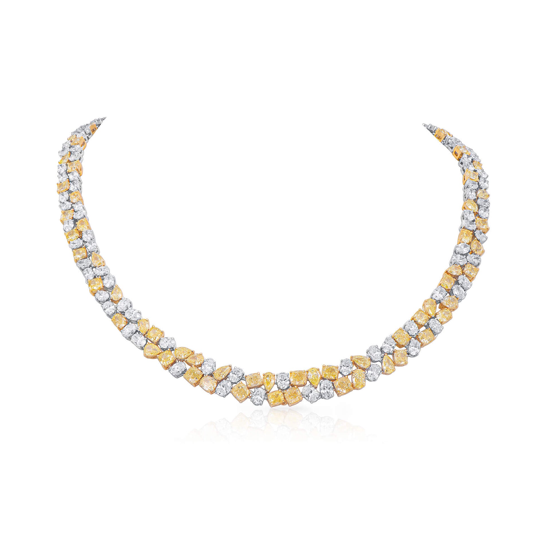 שרשרת יהלומים צהובים ולבנים טבעיים, זהב לבן 18 קראט, 41.83 קראט