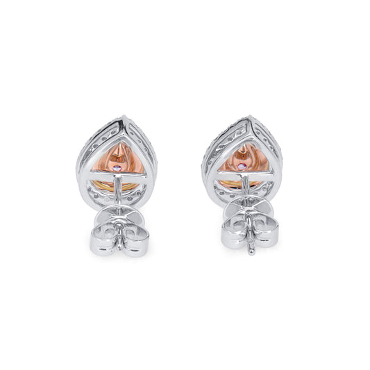 עגילי יהלומים ורודים טבעיים, זהב לבן ורוד 18 קראט, טיפה, 1.01 קראט
