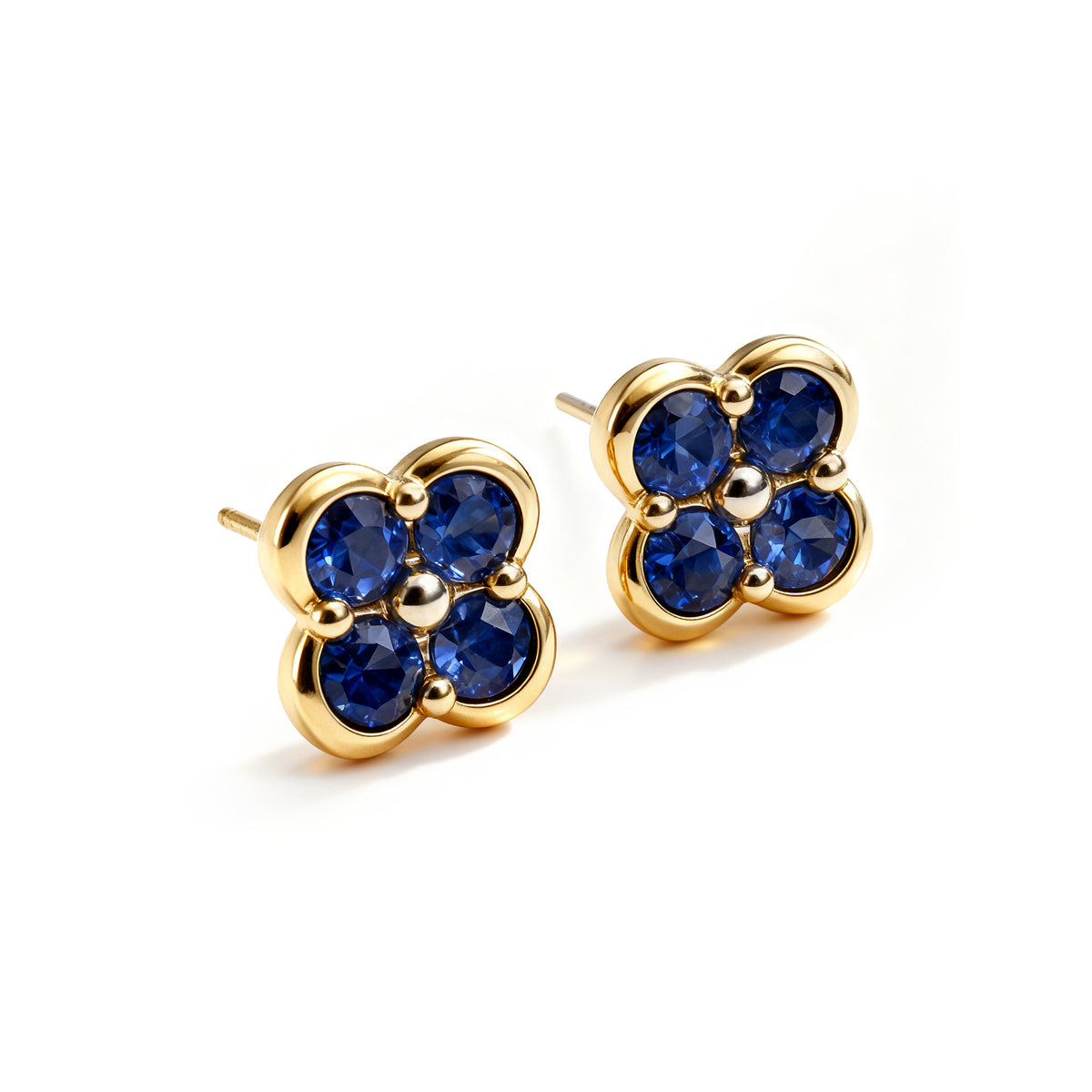Natural 0.67 Ct. TW Sapphire Clover Stud Earrings in Yellow Gold, 14K Yellow Gold, 18K Yellow Gold