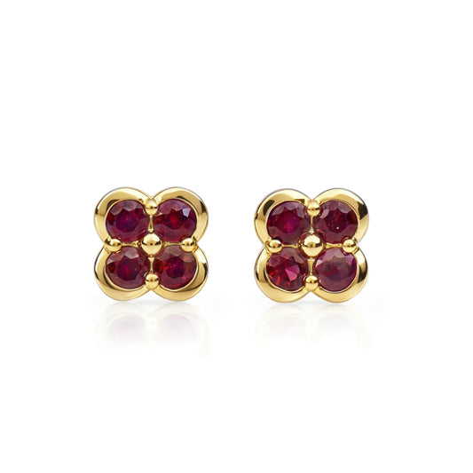 Natural 0.83 Ct. TW Ruby Clover Stud Earrings in Yellow Gold, 14K Yellow Gold, 18K Yellow Gold