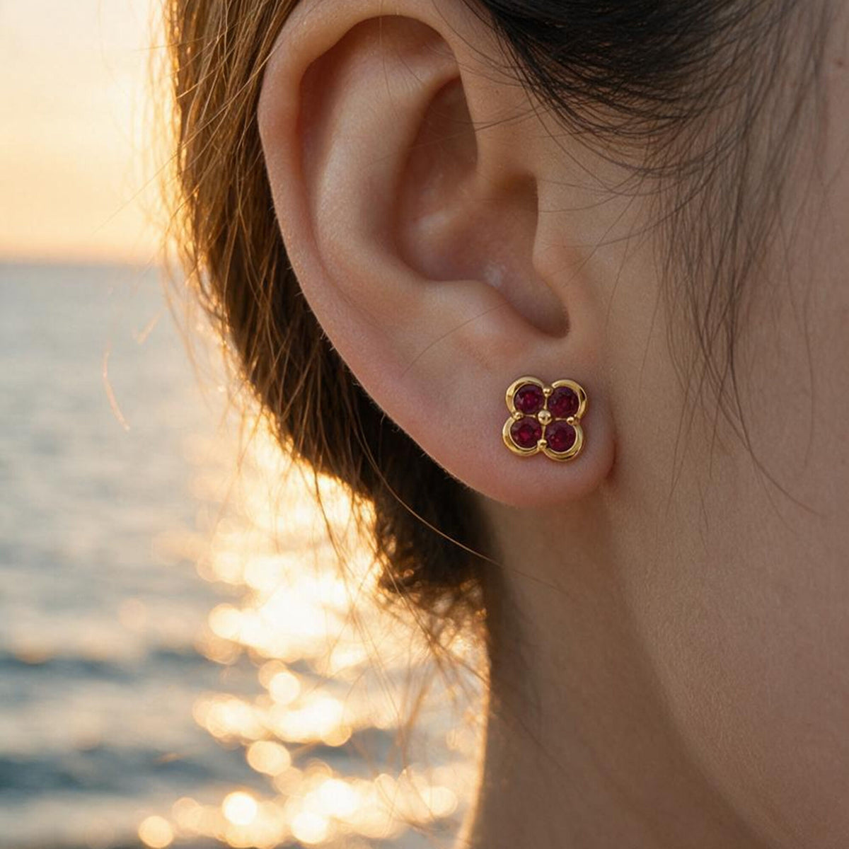 Natural 0.83 Ct. TW Ruby Clover Stud Earrings in Yellow Gold, 14K Yellow Gold, 18K Yellow Gold