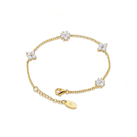 Natural 1.39 Ct. TW Diamond Clover Station Bracelet in Yellow Gold, 14K Yellow Gold, 18K Yellow Gold