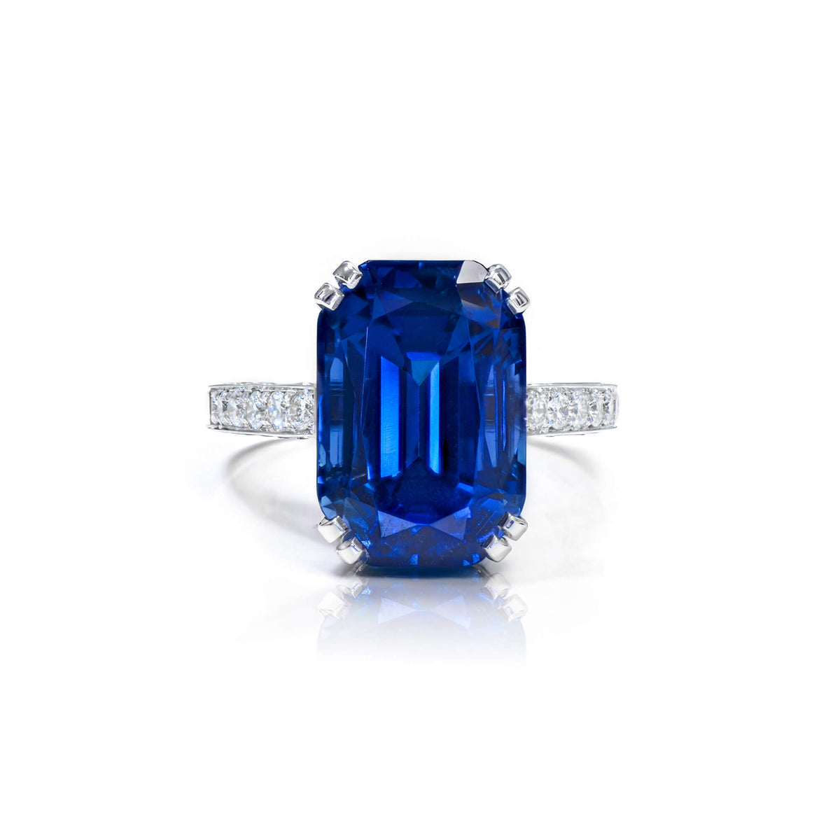 Natural 20.50 Ct. TW Unheated Octagonal-Cut Burmese Blue Sapphire Solitaire Ring, 18K White Gold
