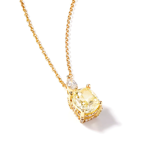 תליון עם יהלום קושן צהוב טבעי, 3.01 קראט, זהב צהוב 18K