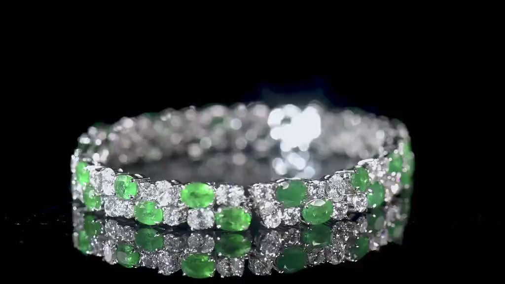 Natural 16.11 Ct. TW Emerald & Diamond Bracelet, 18K White Gold