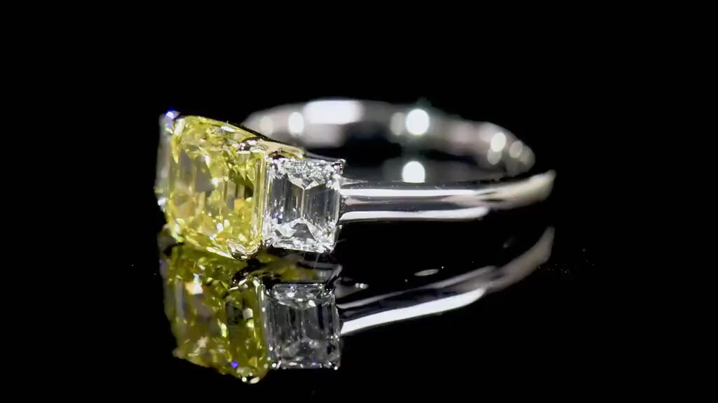 Natural 3.20 Ct. TW Yellow Asscher-Cut Diamond Ring, 18K White & Yellow Gold