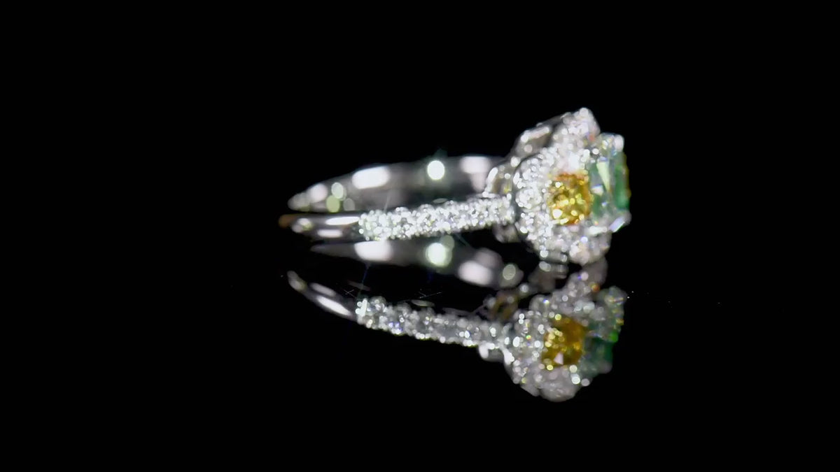 Natural Very Light Green Diamond Ring, 18K White Gold, Radiant Shape, 2.05 Ct. TW