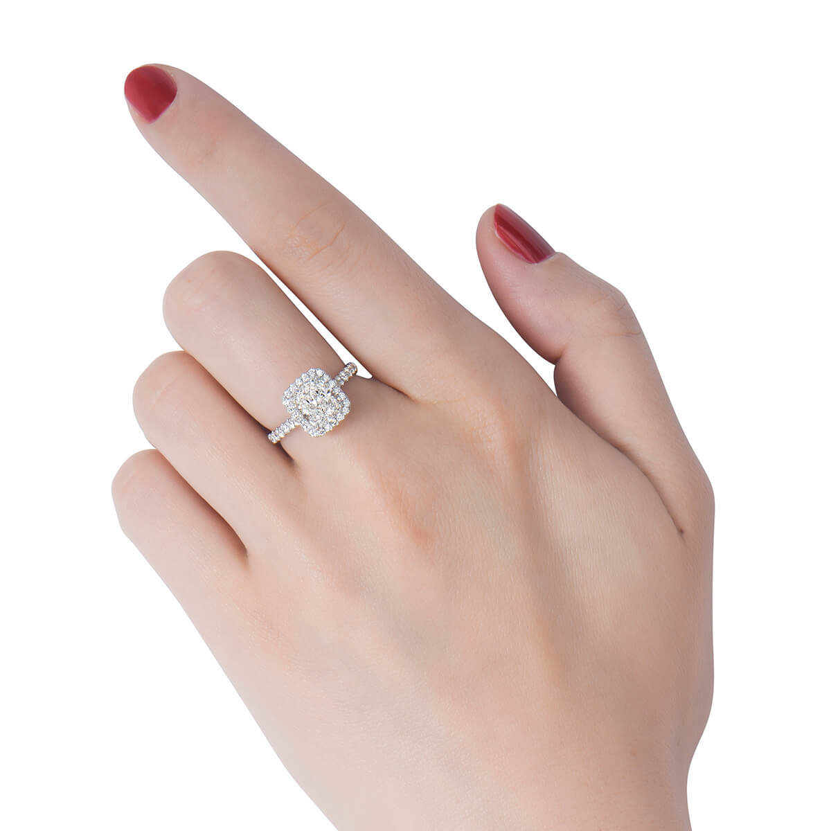 טבעת Halo משובצת יהלום טבעי, זהב לבן 18 קראט, קושן, 2.54 קראט